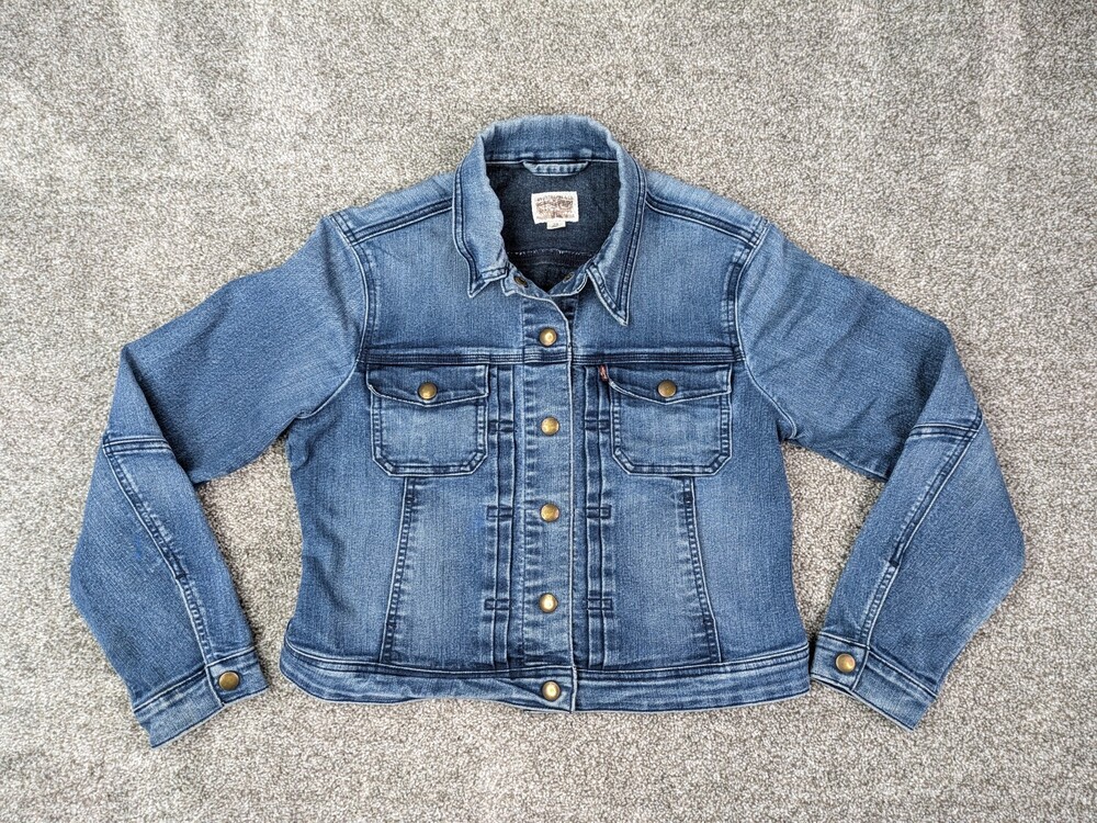 Vtg Levis Jean Jacket Girls Large Denim Short Reinforced Sleeves Button Up Youth